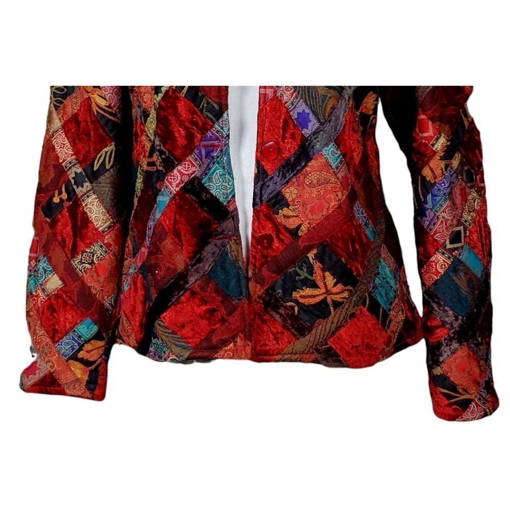 Anu Jacket Size Small Velvet Patchwork Red Silk W… - image 4